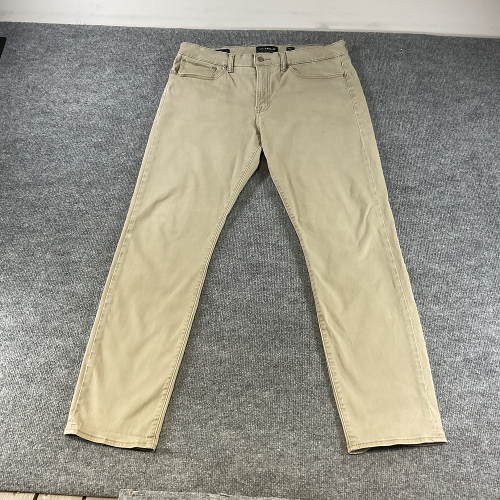 Lucky Brand 121 Slim Pants Mens 36x32 Tan Khaki Straight Leg Stretch Chino
